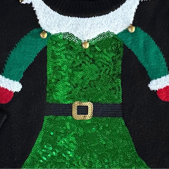 POOF L M Ugly Christmas Sweater • Elf Sequin Tunic • Funky Christmas Party - Picture 2 of 8